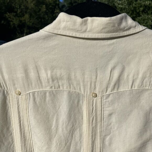 Cubavera Ivory Linen Rayon Brown Embroidery Floral Pattern Decor Size M - Picture 8 of 11